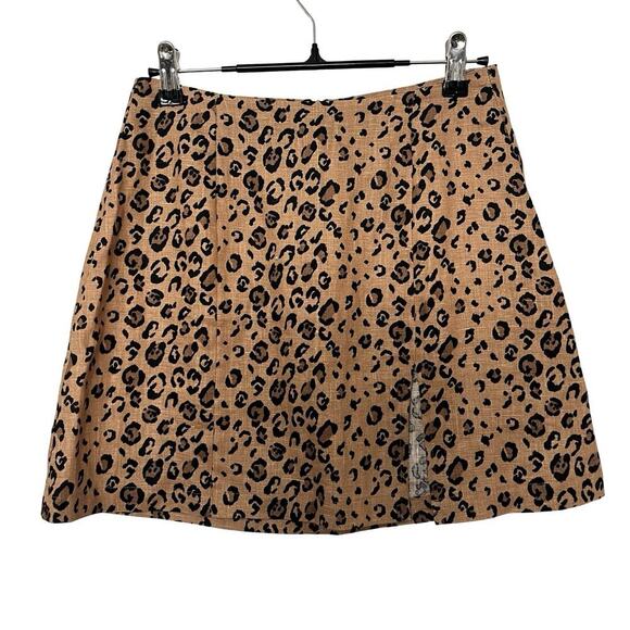 Reformation Cady Leopard Print Linen Mini Skirt Size 2 Brown Side Slit 90s Y2K - Picture 1 of 6